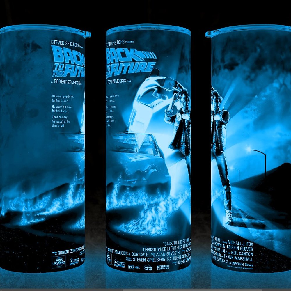 Glow in the Dark Back to the Future Marty McFly 80s DeLorean Cup Mug Tumbler